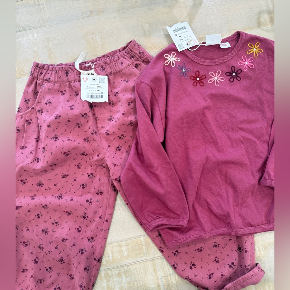 Zara girls maroon burgundy flower shirt top and baggy pants bottoms trousers